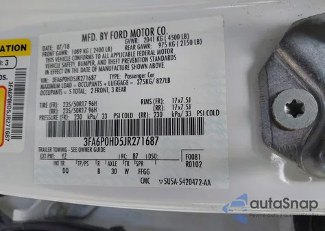 2018 Ford Fusion Se z USA, uszkodzony, nr VIN 3FA6P0HD5JR271687